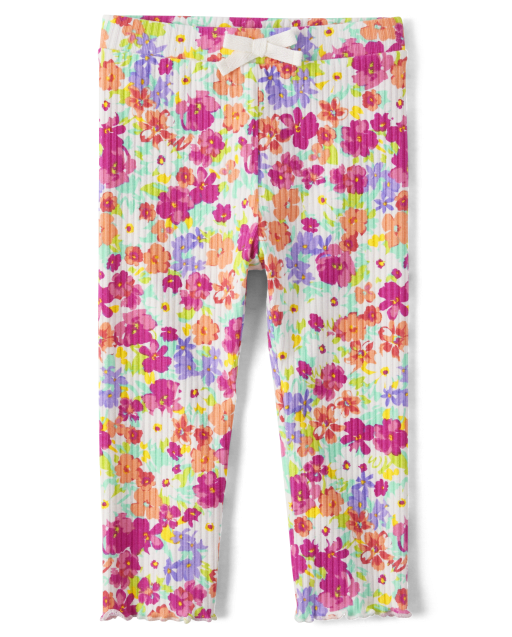 Toddler Girls Mix And Match Floral Print Ribbed Knit Leggings