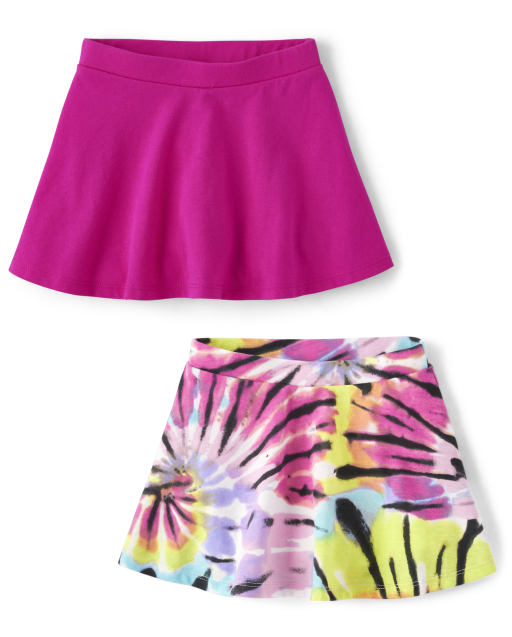 Toddler Girls Mix And Match Rainbow Tie Dye And Knit Skort 2 Pack WHITE The Children s Place