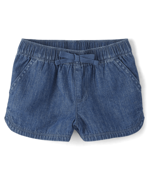 Baby And Toddler Girls Chambray Pull On Shorts - BLUE | The