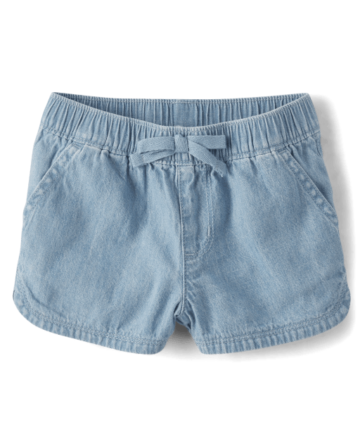 Baby And Toddler Girls Chambray Pull On Shorts - Blue