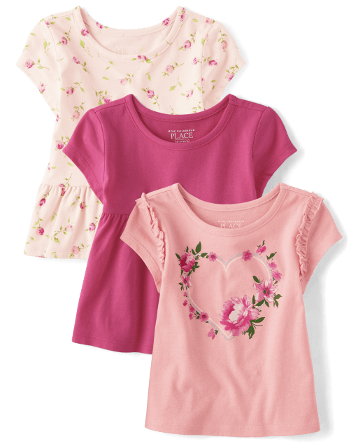 Toddler Girls Mix And Match Short Sleeve Floral Peplum Top 3-Pack | The ...