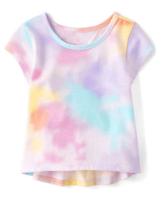 Toddler Girls Mix And Match Short Sleeve Rainbow Tie Dye High Low Top ...