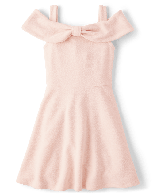 Girls Sleeveless Bow Jacquard Knit Off Shoulder Dress The Children's