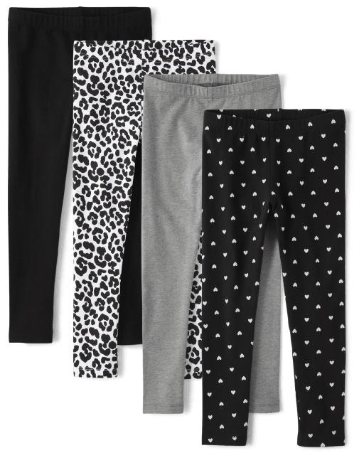 Girls Mix And Match Heart Print Knit Leggings 4-Pack