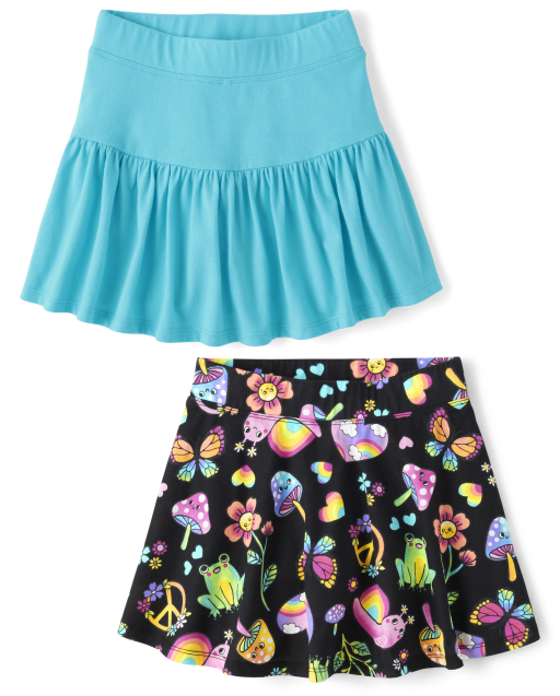 【CERRIC】POCKET GIRL ROUND TOP (2COLORS) Girls Mix And Match Print Knit Skort 2-Pack - CORAL | The