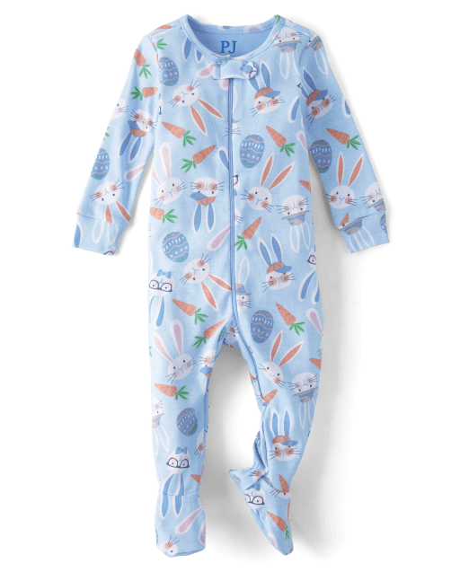 Baby And Toddler Girls Matching Family Easter Long Sleeve Bunny Print Snug  Fit Cotton Footed One Piece Pajamas