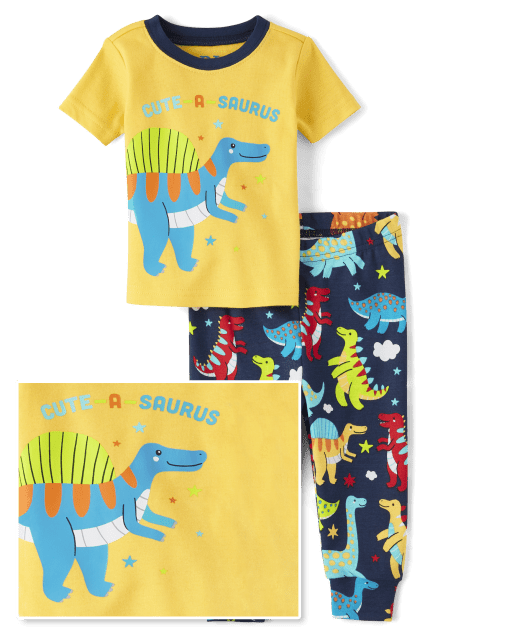 Baby And Toddler Boys Short Sleeve Dino Snug Fit Cotton Pajamas