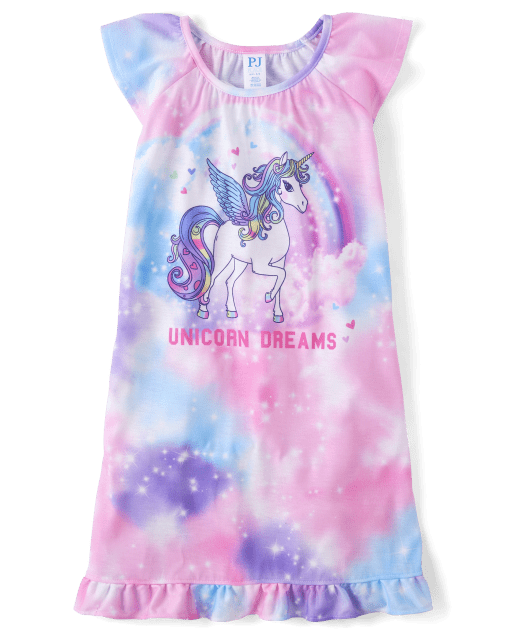 Girls Short Flutter Sleeve Unicorn Dreams Ruffle Nightgown WHITE The Children s Place