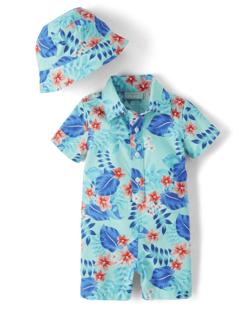 Baby Boys Matching Family Tropical Print Poplin Woven Romper