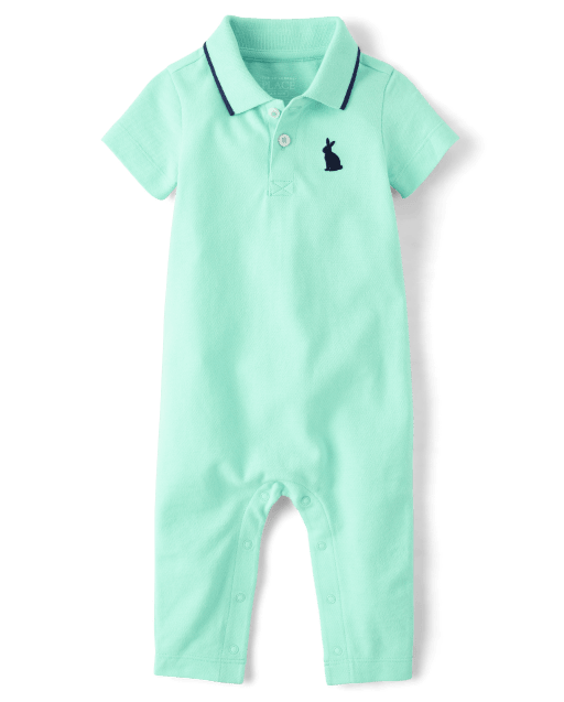 Baby Boys Short Sleeve Bunny Pique Polo Romper MELLOW AQUA The Children s Place