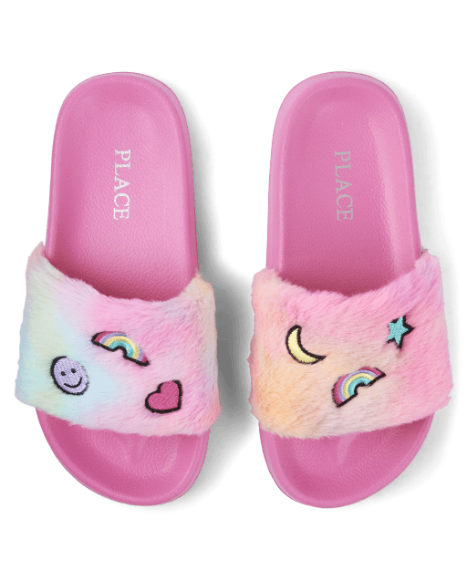 Girls faux fur sliders discount