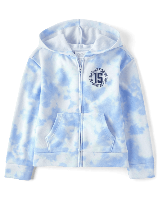 Girls Active Long Sleeve Print Fleece Zip-Up Hoodie - BLUE | The 