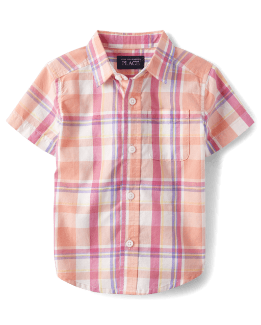 Pink plaid button up shirt sale