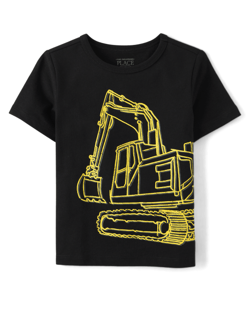 Summer Baby Kids Cartoon Excavator Pattern T-shirt and Shorts Color Patchwork Clothing Set for Boys