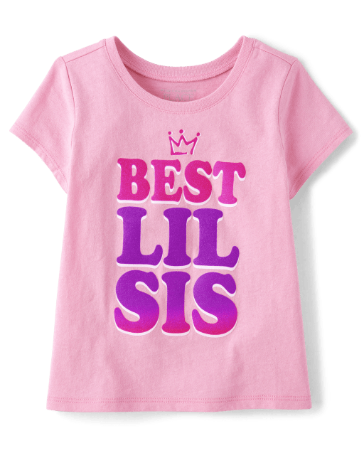 Baby And Toddler Girls Short Sleeve Lil Sis Graphic Tee - PINK