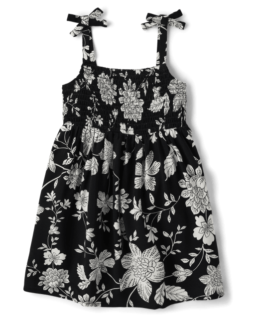 Toddler Girls Mommy And Me Sleeveless Floral Print Smocked Tie Shoulder — free download
