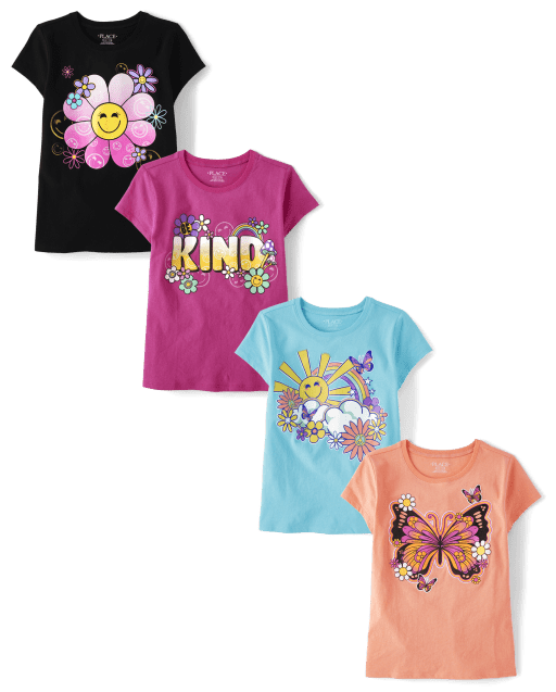 Girls Short Sleeve Icon Graphic Tee 4-Pack - MULTI | The