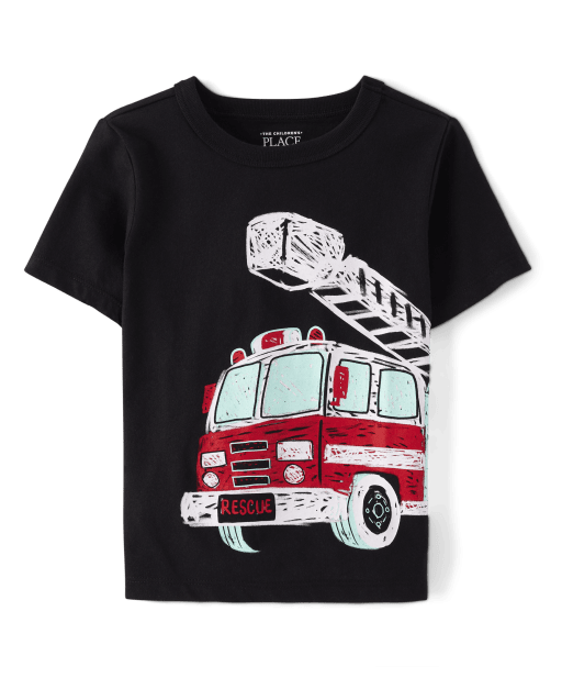 Little Boys Fire Truck Short Sleeve T-Shirt - 100% Cotton Casual Tee For Toddlers & Kids