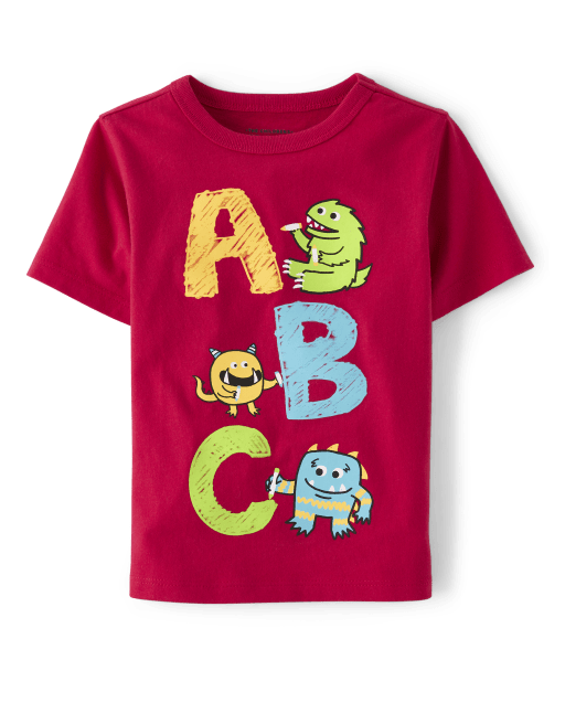 Baby And Toddler Boys Short Sleeve ABC Monster Graphic Tee - RED