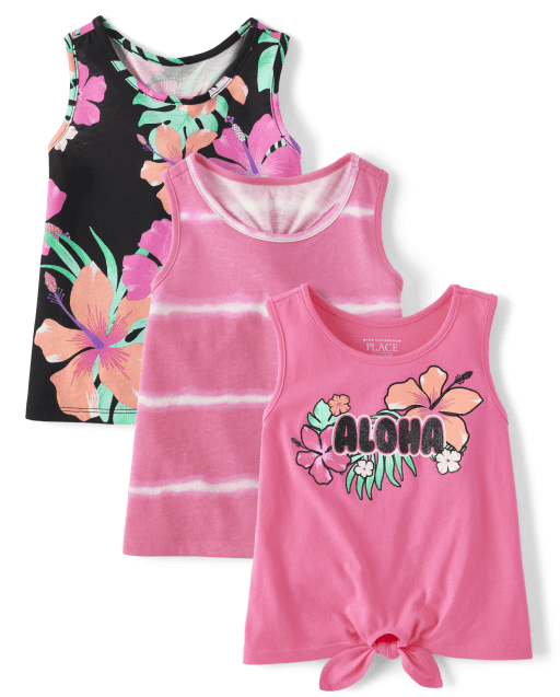 Toddler Girls Mix And Match Sleeveless Aloha Tank Top 3-Pack | The ...