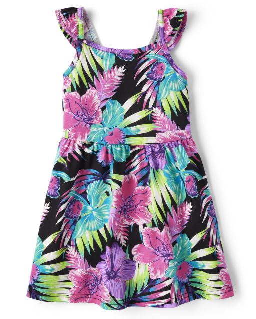Baby And Toddler Girls Mix And Match Sleeveless Tropical Print