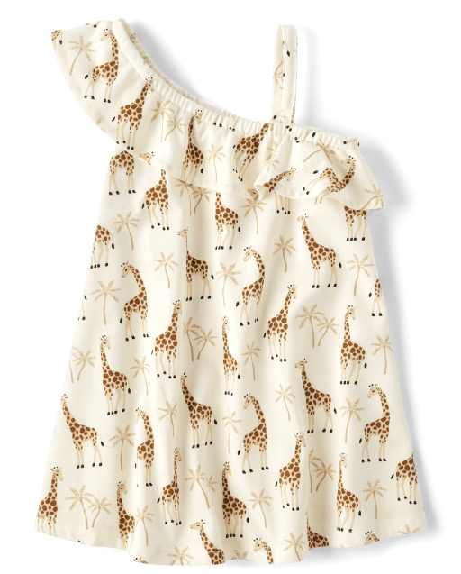 Baby And Toddler Girls Sleeveless Giraffe Print One Shoulder Dress WHITE DAISY The Children s Place