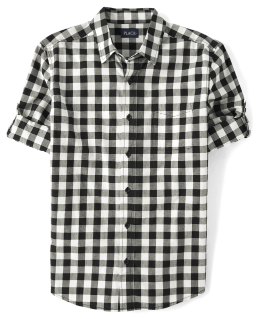 Mens Matching Family Gingham Poplin Button Up Shirt - Black