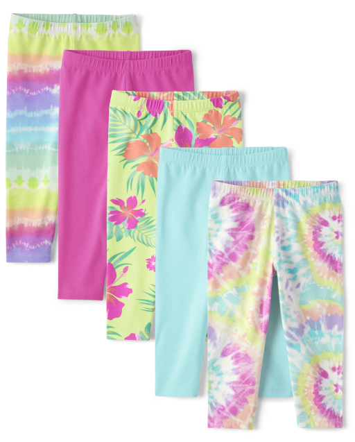 Girls Rainbow Striped Capri Leggings 5 Pack PINK The Children s Place