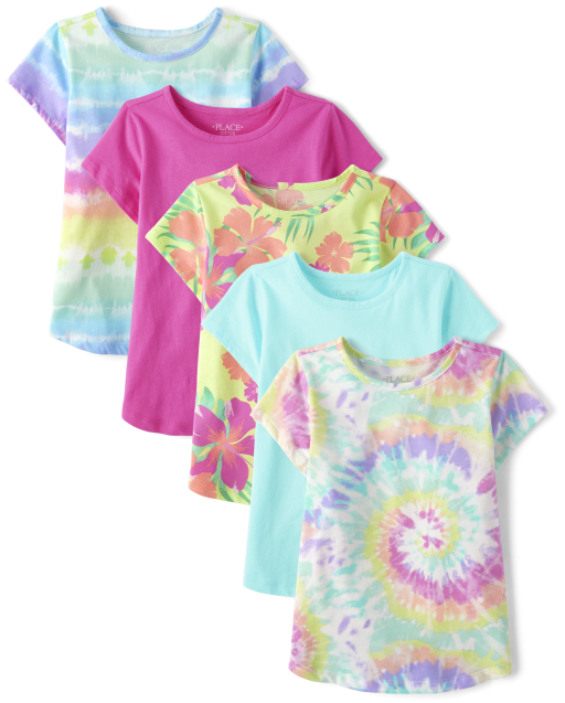 Girls Mix And Match Short Sleeve Rainbow Tie Dye Tee Shirt 5 Pack PINK SUMMER The Children s Place CA
