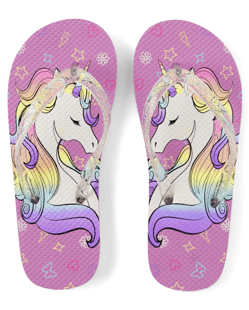 Girls Glitter Unicorn Flip Flops PINK The Children s Place