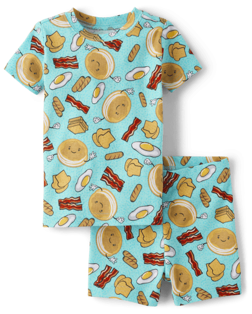 Unisex Short Sleeve Baby And Toddler Breakfast Print Snug Fit Cotton Pajamas AQUA The Children s Place CA