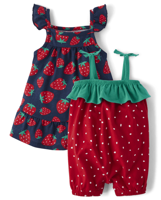 Baby Girls Mix And Match Sleeveless Strawberry Romper And Dress 2 Piece Set TIDAL The Children s Place