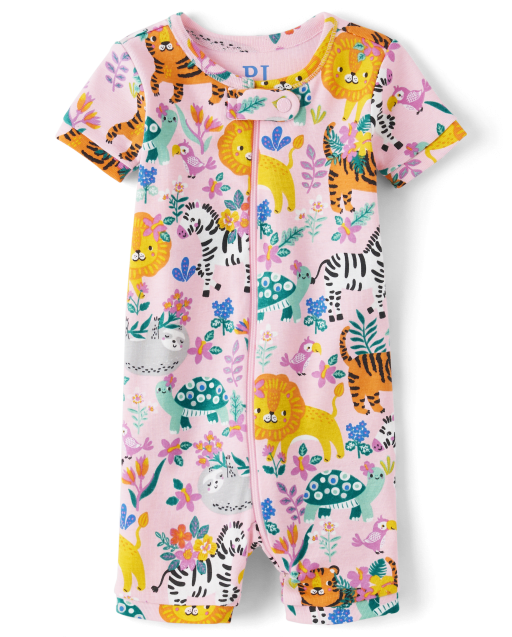 Baby And Toddler Girls Short Sleeve Animal Print Snug Fit Cotton One Piece Pajamas PINK The Children s Place