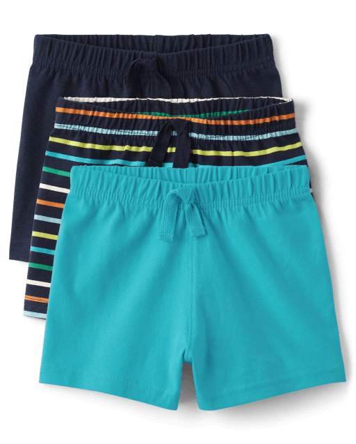 Babyhug Cotton  Mid Thigh Length Shorts Striped Pack of 3 - Blue