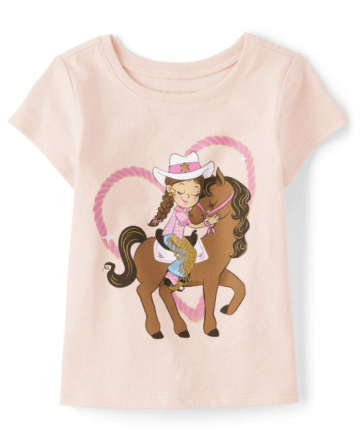 Girls Raring Horse Denim Tie Shirt by Shea Baby main image 1
