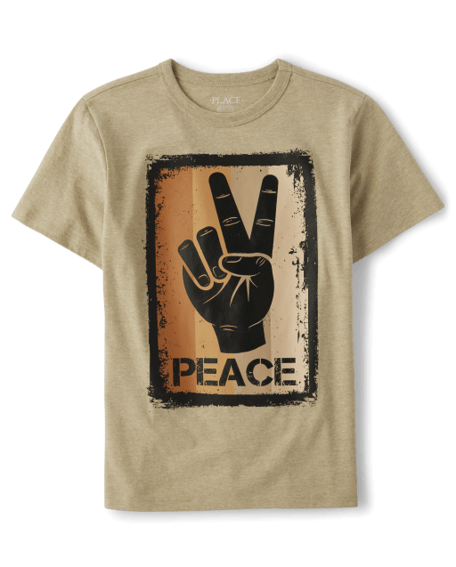 Boys Short Sleeve Peace Graphic Tee - BROWN | The Children's Place
