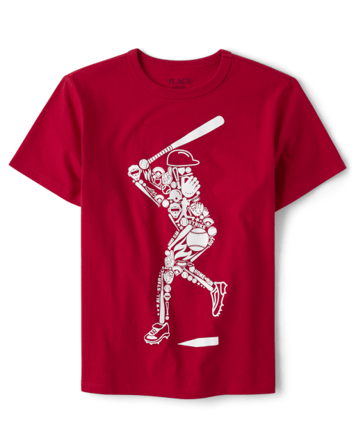 Boys Short Sleeve Baseball Player Graphic Tee - RED | The