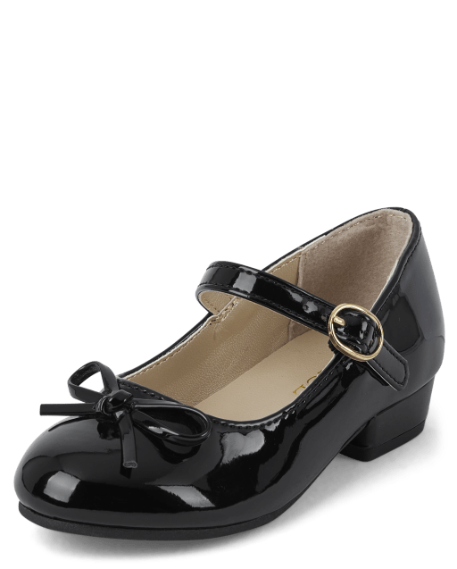 Toddler Girls Bow Faux Patent Leather Low Heel Shoes BLACK The Children s Place