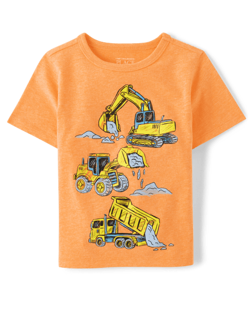 Anavini Boys Orange Stripe Knit Construction Trucks T-Shirt main image 1