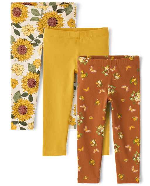 Toddler Girls Mix And Match Sunflower Leggings 3 Pack TAN The Children s Place