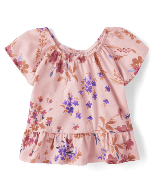 Baby And Toddler Girls Short Flutter Sleeve Floral Print