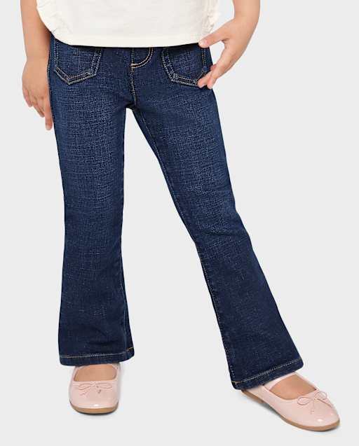 Toddler Girls Patch Pocket Flare Jeans - Blue