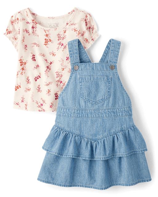 Toddler Girls Short Sleeve Floral Print Top And Ruffle