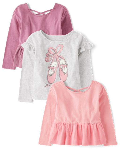 Toddler Girls Mix And Match Long Sleeve Ballerina Peplum Top