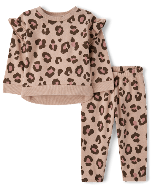 Kid Girl  Sweater Mink Leopard Print Skirt 2-piece Set