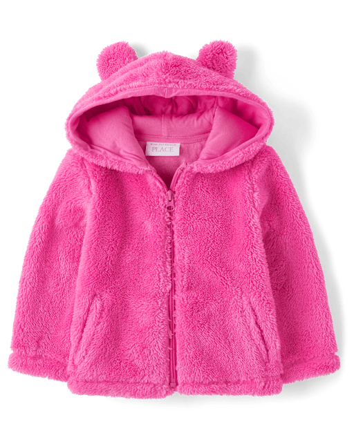 Toddler Girls Long Sleeve Bear Sherpa Zip Up Hoodie PINK The Children s Place