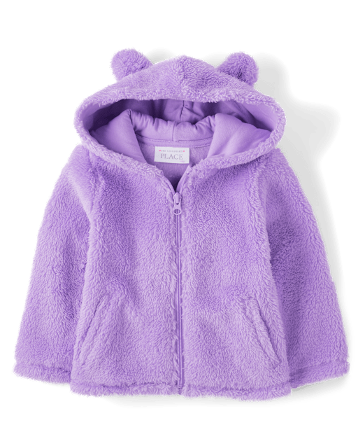 Toddler Girls Long Sleeve Bear Sherpa Zip Up Hoodie PURPLE The Children s Place