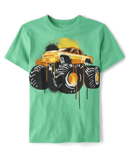Boys Short Sleeve Monster Truck Graphic Tee - GREEN | The