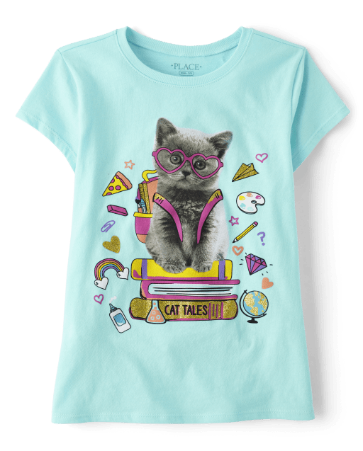 Girls Short Sleeve Cat Books Graphic Tee SOFTMARINE The Children s Place CA