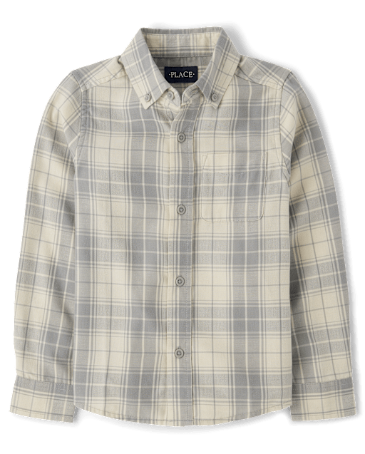 Boys' Long Sleeve Plaid Flannel Button-Down Shirt